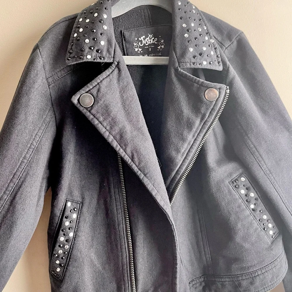 Justice Premium Black Moto Jacket with Rhinestones